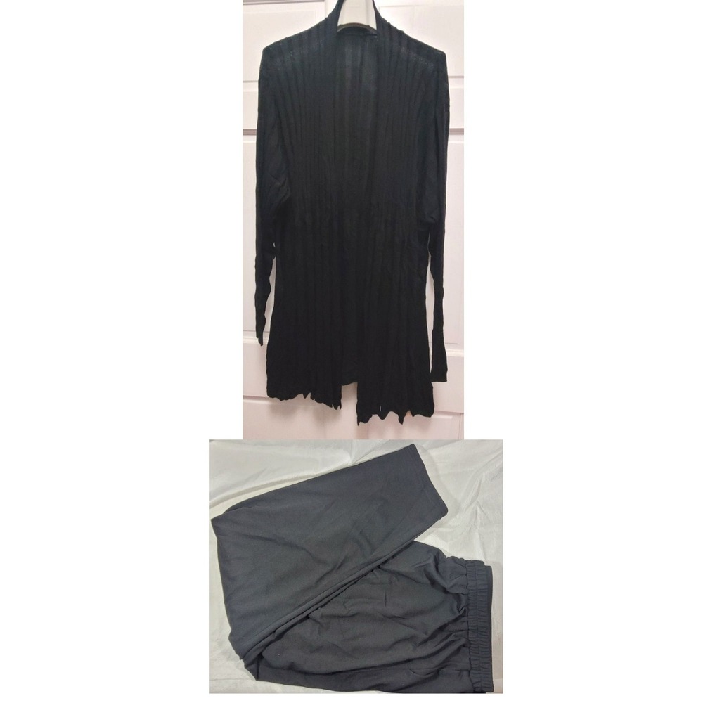 LOT: Bloomchic Black‎ Open Front Ribbed Cardigan & Pintuck Ponte Pants - Sz 26